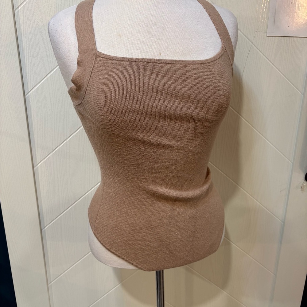 Abercrombie & Fitch Tan Square Neck Cross Back Sweater‎ Knit Bodysuit Medium